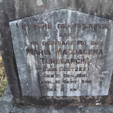 TERBLANCHE Maria Magdalena nee COETZEE 1881-1948