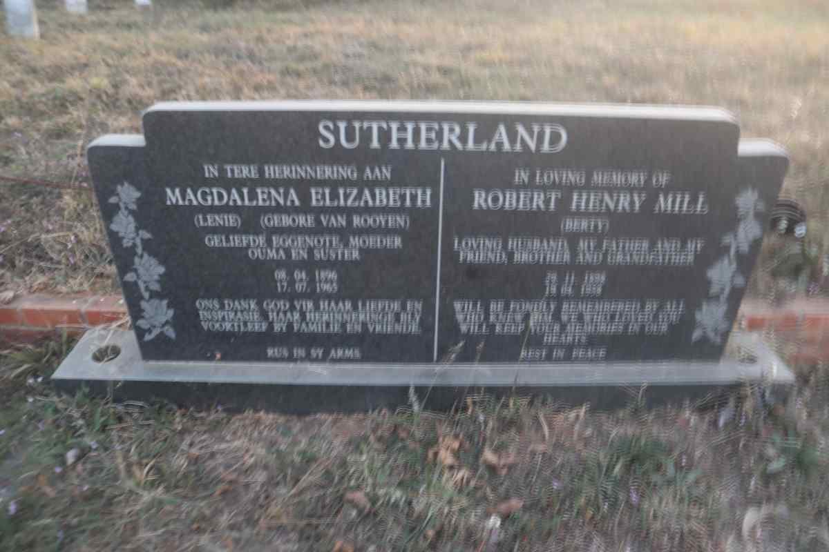 SUTHERLAND Robert Henry Mill & Magdalena Elizabeth VAN ROOYEN