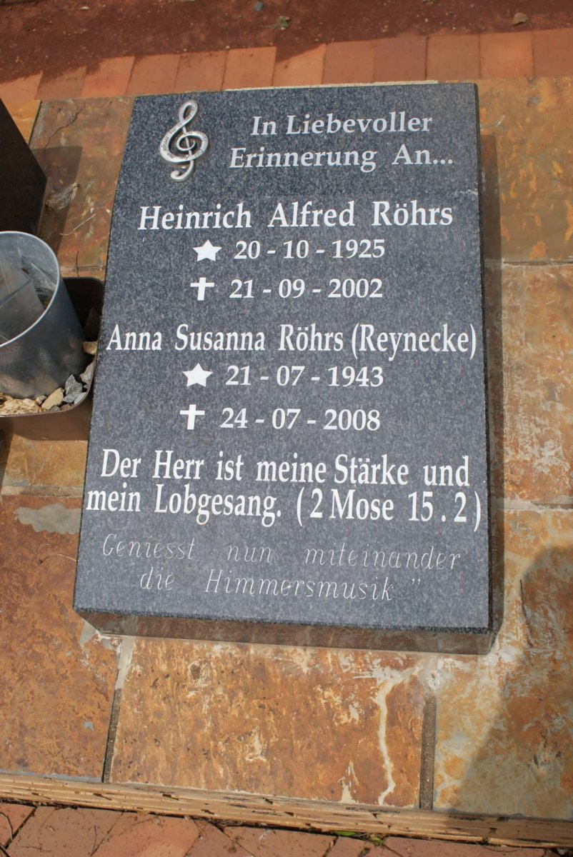 RÖHRS Heinrich Alfred 1925-2002 &amp; Anna Susanna REYNECKE 1943-2008
