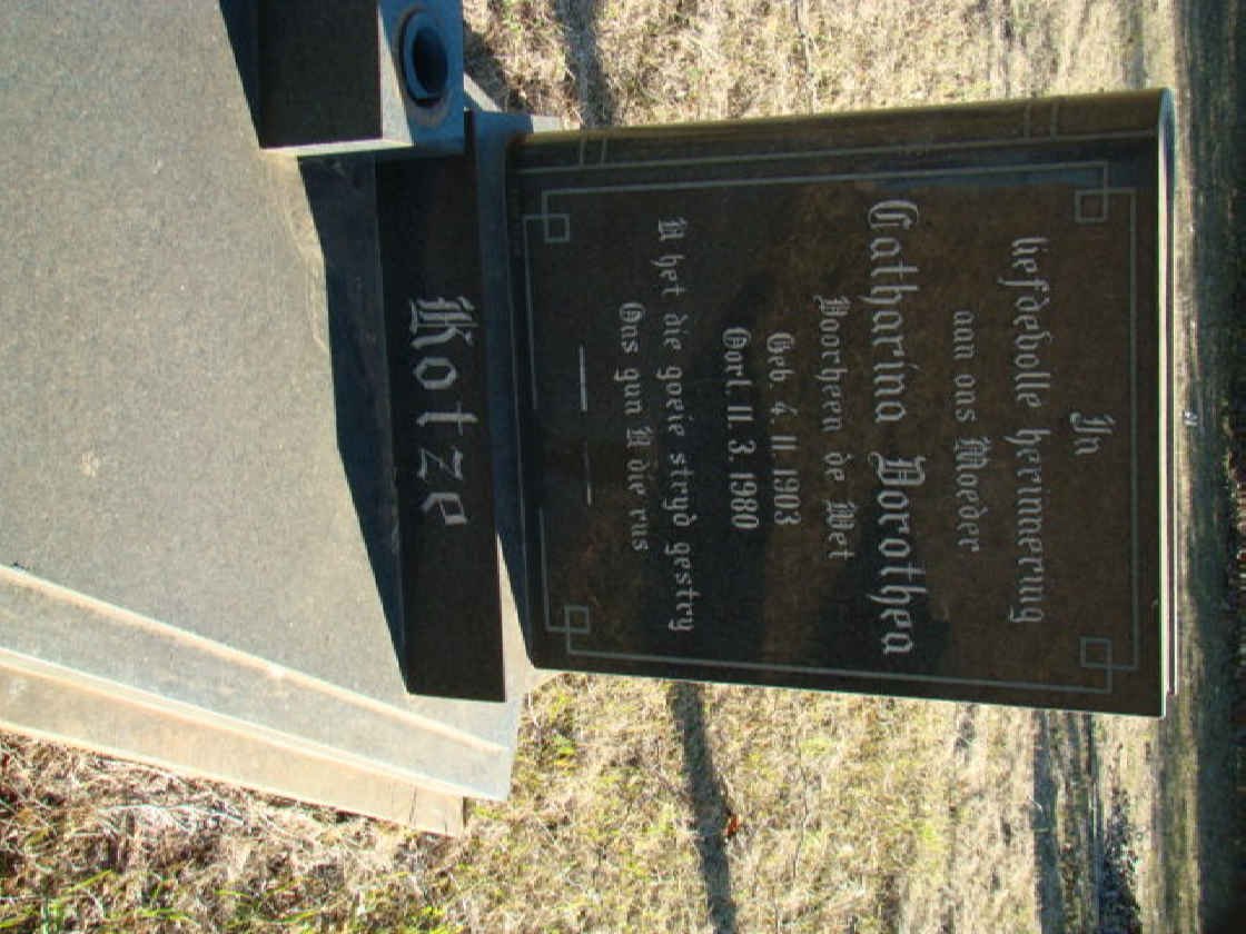 KOTZE Catharina Dorothea formerly DE WET 1903-1980