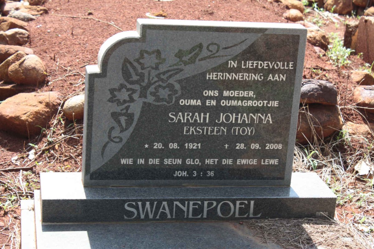 SWANEPOEL Sarah Johanna nee EKSTEEN 1921-2008