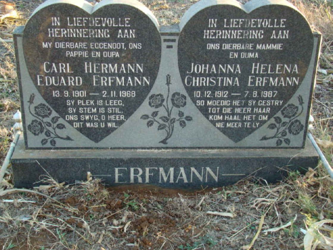 ERFMANN Carl Hermann Eduard 1901-1968 &amp; Johanna Helena Christina 1912-1987