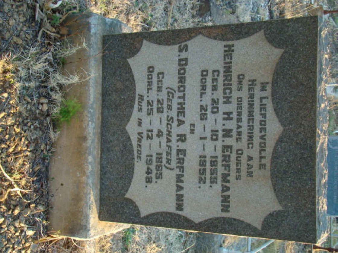 ERFMANN Heinrich H.N. 1855-1952 &amp; S. Dorothea R. SCHAFER 1865-1948