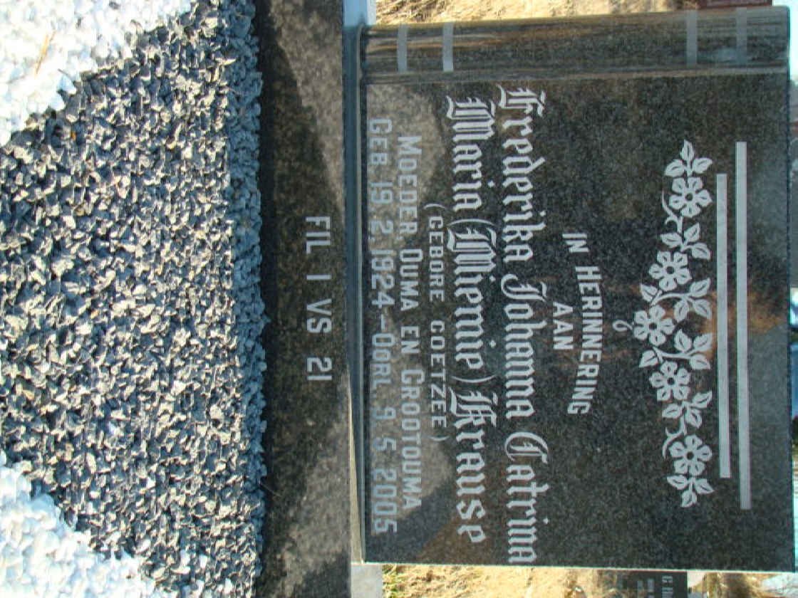 KRAUSE Frederika Johanna Catrina Maria nee COETZEE 1924-2005