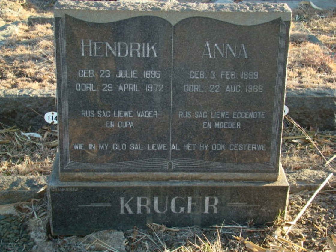 KRUGER Hendrik 1895-1972 &amp; Anna 1899-1966