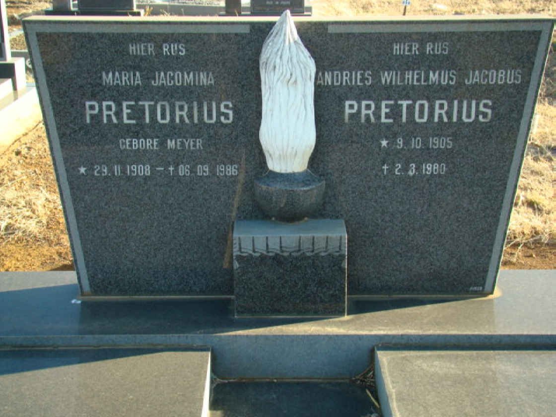 PRETORIUS Andries Wilhelmus Jacobus 1905-1980 &amp; Maria Jacomina MEYER 1908-1986