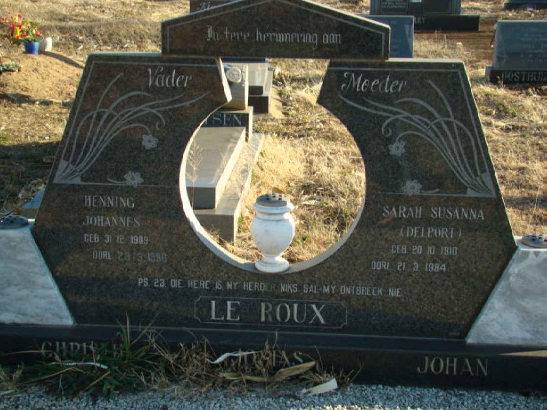 ROUX Henning Johannes, le 1909-1998 &amp; Sarah Susanna DELPORT 1910-1984