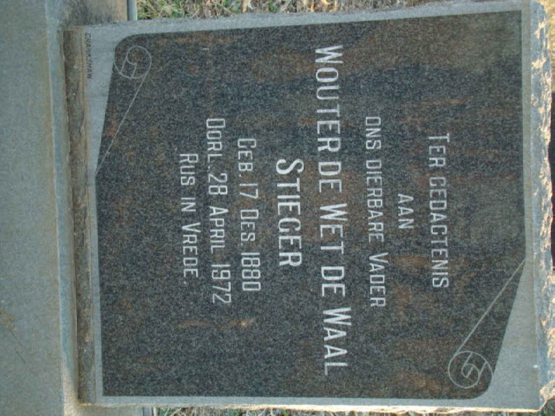 STIEGER Wouter de Wet de Waal 1880-1972