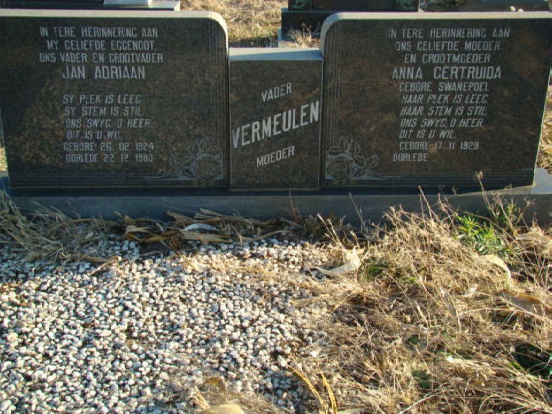 VERMEULEN Jan Adriaan 1924-1980 &amp; Anna Gertruida SWANEPOEL 1929-