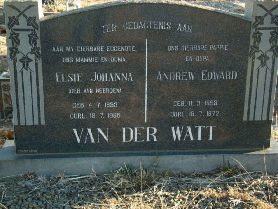 WATT Andrew Edward, van der 1893-1972 &amp; Elsie Johanna VAN HEERDEN 1893-1972