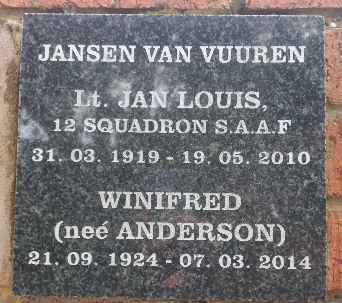 VUUREN Jan Louis, Jansen van 1919-2010 &amp; Winifred ANDERSON 1924-2014